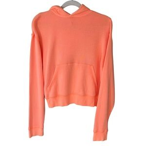 SKIMS Vibrant Coral Y2K Cropped Loungewear Hoodie Size S Minimalist Streetwear